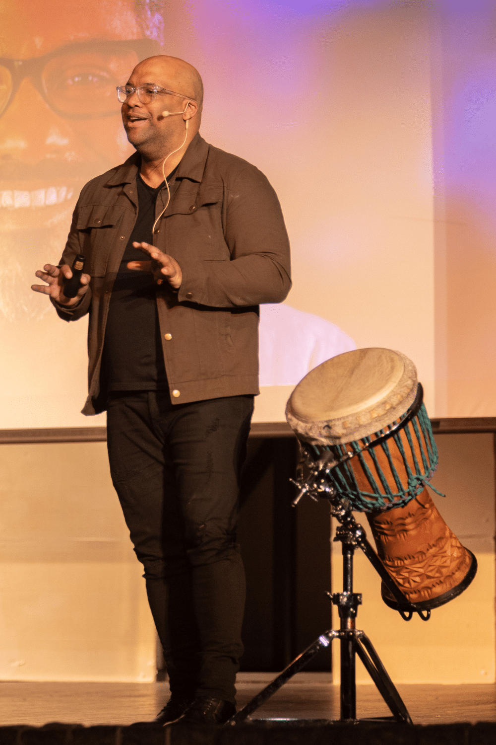 Mike Veny facilitating an interactive drumming workshop with the Wounded Warrior Project's Physical Health & Wellness Team.